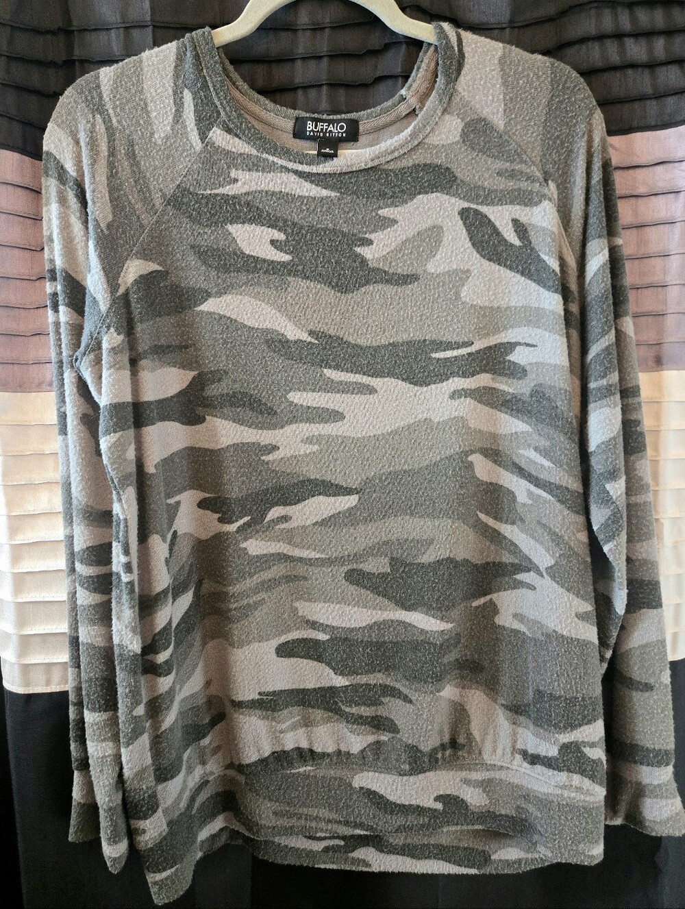 Buffalo David Bitton Women's Gray Green Camo Crewneck Sweater